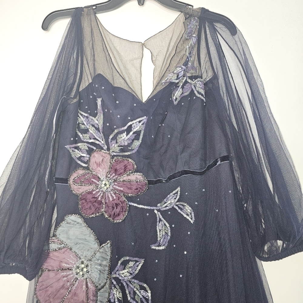 NWT Marchesa Notte Sheer Puff Sleeve Gown – Wedding Guest / Black Tie Formal - Picture 6 of 11